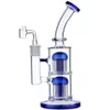 Blau grüne Glasbongs mit Doppelkammerarm -Armbaum -Recycler Öl Rig Shishs Matrix Wasserrohr mit 14 mm Gelenk