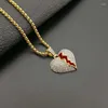 Colliers de pendentif Hip Hop strassons pavés bling glacé en acier inoxydable Broken Heart Pendants pour hommes bijoux goutte