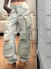 Dżinsy damskie Y2K Wysokiej jakości wysokiej jakości ogromna odzież robocza Koreańska moda wielowymiarowa trójwymiarowa prosta luźne spodnie nogi