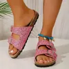 Slippers 2023 Summer Leopard Print Glitter Open Toe Ladies Double Buckle Flip-flops Plus Size Sandals