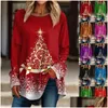 Damen-T-Shirt, T-Shirts, Weihnachten, Herbst, 3D-Baum-Druck, langärmelig, Rundhalsausschnitt, modisch, Atmosphäre, Regenpfeifer, Frauen-Top, Drop-Lieferung, Appare Otjow