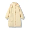 Женские траншевые пальто короткая пиджак Парка Женщины толстый хлопок 2023 мех осень зима теплый тканый желтый белый черный капюшон