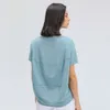LL079 Yoga-T-Shirt, einfarbig, kurzärmelig, modisch, vielseitig, drapiert, atmungsaktiv, einfach, locker, schnell trocknend