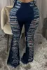 Echoine Casual Loose Blue Jeans Hollow Out Wide Leg Denim Pant High midje Streetwear Harajuku Staka byxor 231228