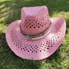 Berets Gradient ausgehöhlten handgefertigte Cowboy Lafite Strohhut Frauen Männer Sommer im Freien Reisebrandhüten Western Sonnenschattenmütze 2023