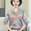 Women's T Shirts Middle Aged Elderly Top Fashion 2024 Spring Autumn Clothing Thin Knitted Sweater Printed Underlay Shirt 5XL