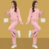 Women's Two Piece Pants Sports Suit 2023 Autumn Winter Corduroy Coat Loose And Slimming V-neck Top Straight Wide Leg Set