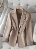 女性のスーツ女性フォーマルブレザーシングルボタン長いスーツコート2024ノッチ付きカラービジネスジャケットレディースオフィスブレザーアウター