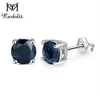 Kuololit Deep Dark Blue Natural Sapphire Gemstone Orecchini per donne Solido 925 Sterling in argento Round Wedding Gioielli regalo CX2286Z