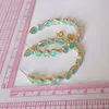 Bohemia Gold Color Large Circle C Shaped Hoop Earrings Fashion Green Blue Opal Teardrop Stone Earrings for Women304g