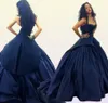 Real Image Deep Navy Blue Prom Dress Ball Gown Robe De Soiree Sexy Spaghetti Straps Pleats Evening Dressess Custom Made Party Gown4488414