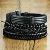 4st. Lot Vintage Black Leather Friendship Armband Set för Man Bangle Braclet Braslet Man Pulseira Masculina Jewelry7810917