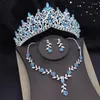 Collana orecchini set 3 pezzi corona nuziale barocca e diademi accessorio per ballo di fine anno per ragazze sposa blu verde rosa