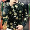 Męskie koszule Paisley Jacquard Velvet O-Neck Długie rękaw T-shirt Social Club Projektant Tee Shirt European Fashion Men Homme