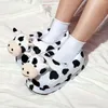 Slippers Black White Cow Doll Warm Plush Autumn Winter Cute Cartoon Animal Indoor Home Non-slip Slides Fluffy Zapatos De Mujer