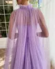 Élégante robe de soirée violette 2024 manches cape chérie paillettes paillettes a-ligne formelle fête robes de bal robes de fête robe de soirée