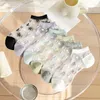 Femmes chaussettes 5 paires/lot bateau été mince mode respirant Kawaii chaussette cristal verre soie confortable doux fille cheville Sox Meia