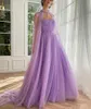 Élégante robe de soirée violette 2024 manches cape chérie paillettes paillettes a-ligne formelle fête robes de bal robes de fête robe de soirée