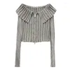 Women's Knits TRAFZA 2023 Women Streetwear Knitted Tops Solid Turn-Down Collar Long Sleeve Zipper Sweater Autumn Slim Cardigan Woman Trendy