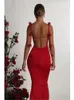 Élégant rouge 3D fleur Spaghetti sangle Maxi Dres Sexy dos nu sans manches moulante longues Robes de mode Robes de soirée 231228