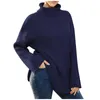Women's Sweaters Fall And Winter High Neck Pullover Open Fork Long Sleeve Ribbed Knit Sweater Korean Fashion Loose Turleneck Clothing