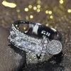 Markenband Luxus Diamant Schlüsselringe Schmuck 925 Sterling Silber Weiß Klar Topas CZ für Frauen Hochzeit Vintage Ring159Z