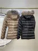Mon Design Doudoune d'hiver pour femme - Manteaux en vraie fourrure de raton laveur - Parkas chauds à la mode avec ceinture - Manteau en coton - Grande poche