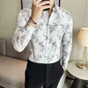 Herren lässige Shirts Camisa Maskulina Plus Size 4xl Modedruck Langarm für Männer Kleidung Geschäft formelle Verschlüsselung Slim Fit Club/Prom Tuxedo