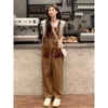 American retro denim camisole pants for women's summer new loose one piece floor mop straight leg wide leg pants