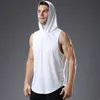 LL Herren-Fitness-Tanktop mit Kapuze, Basketball, Lauftraining, locker, schnell trocknend, atmungsaktiv, Kam-Schulter, europäisches und amerikanisches großes Sport-Tanktop