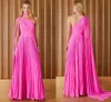 Hot Pink A-line Prom Birthday Dress 2024 Cap Sleeves High Neck Pleated A-line Chiffon Evening Formal Party Gowns Vestido De Feast Robe De Soiree