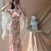 Vestidos casuais francês doce vintage vestido floral mulheres espaguete cinta praia feminina 2023 verão escritório senhora uma peça coreana