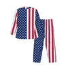 Vêtements de sommeil masculin drapeau américain pyjama set rayures et étoiles mignonnes femmes longues lâches quotidiennes 2 pièces vêtements de nuit grande taille 2xl
