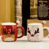 Tasses INS Ceramic tasse de tasse de tasse mignonne cuillère de dessin animé de Noël avec lait de couverture