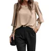 Damesblouses Dames Herfst Winter O-hals Shirt met lange mouwen Tops Knoppen Achterkant Loose Fit Effen Kleur Trui Blouse Streetwear