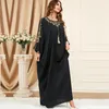 Etnik Giyim Siyah Nakış Abaya Kadınlar İçin Gevşek Batwing Kol Elbise Eid Ramazan Djellaba Dubai Türkiye Kaftan Marocain Jalabiya Robe