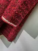 Damenkleider Rotes, langärmliges Patchwork-Minikleid aus Tweed mit Rundhalsausschnitt