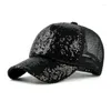 Berets 2023 Summer Black Sequins Baseball Caps for Women Hat Net Cap Casquette Sparkling Leisure Słońce Regulowane Słońce