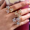 Cluster anneaux godki tendance 3 papillons redimencables pour les femmes perles de doigt de zircon