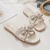 Slippers Bow Women Flats Shoes 2024 Summer Open Toe Sandals Fashion Designer Slingback Flip Flops Beach Femme Slides