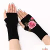 Guantes sin dedos Moda Guantes de invierno Flor Rosa Suave Tejido Brazo Calentador Manoplas sin dedos para entrega de gota Moda Acce Dhgarden Dhmak