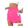 Lu Yoga Lemon Algin Womens Shorts Sports TyハイウエストトラックランニングレギンスサイドポケットアンチグレアエラスティックスリミングパンツTigh Dhark