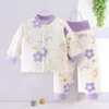 Kläder sätter 2 -stycken vinterfödda flickor kläder småbarn pojke kläder koreansk tecknad varma tjocka toppar byxor baby boutique bc842