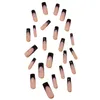 False Nails Black Edge French Style Long Manicure Rhinestones Sätt fullt omslag Square Artificial Nail Tips för nagel DIY