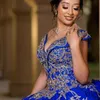 Bleu Quinceanera robes pour 16 fille col en V or Appliques dentelle perles princesse robes de bal anniversaire robe de bal robes 15 de Aons