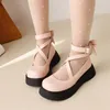 Chaussures habillées yqbtdl 2023 Plateforme d'été Lolita pour les femmes Bandage à talon épais Kawaii Cosplay Girl Mary Jane Pink