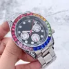 Mens Watch Rose Gold Iced Men's Watch Three Eyes Rainbow Diamond Watch Mens luminous Round Stainless Steel 904L Watch