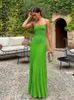 Bazaleas Store Traf robes pour femmes vert coupe ajustée robe trapèze robe tricotée sans bretelles robe officielle 231228