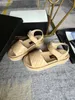 2024Ss Spring/Summer New Sandals, Beach Velcro Sandals, Original Customized Ultra Soft Sheepskin Fabric Embroidery, Metal Logo Hardware Fasteners