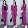 2024 Women's Formal Office Pants sätter 2st Solid Single Breasted Pocket Blazer Jacket och Elegant Ladies 'Suit 231227